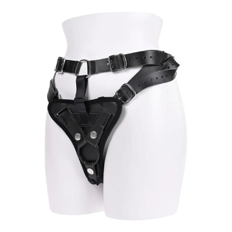 Aurora High Waisted Adjustable Vegan Black Leather Strap on Harness
