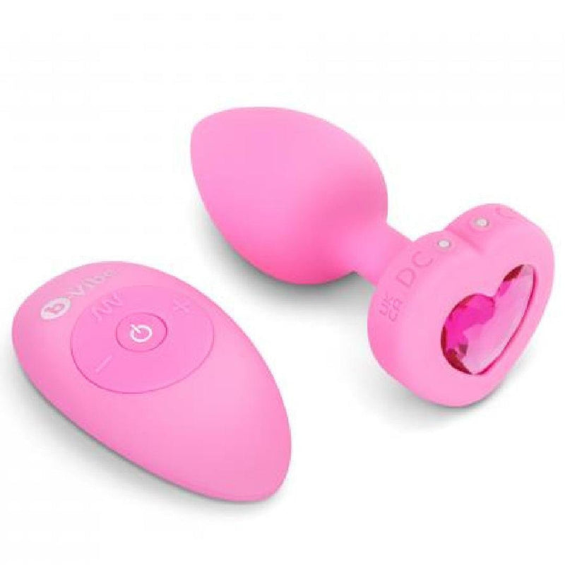 B-vibe Vibrating Heart Shaped Jewel Anal Plug S/M - Pink