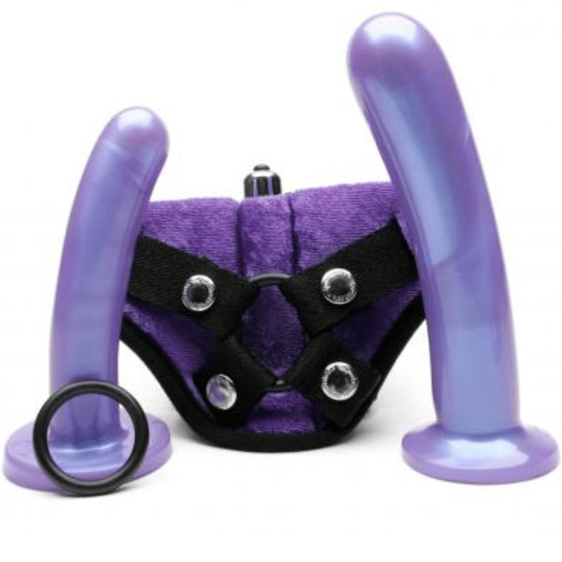 Bend Over Intermediate 2 Dildos + Vibrating Strap-on Harness - Purple