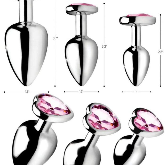 XR Brands Butt Plug Booty Sparks Pink Heart Gem Anal Plug Set