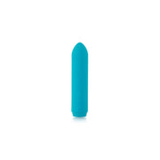 The Je Joue Powerful Classic Bullet with Finger Sleeve in teal, a compact USB rechargeable vibrator with a rounded tip, stands upright on a white background, ready to deliver intense rumbly vibrations for relaxation.