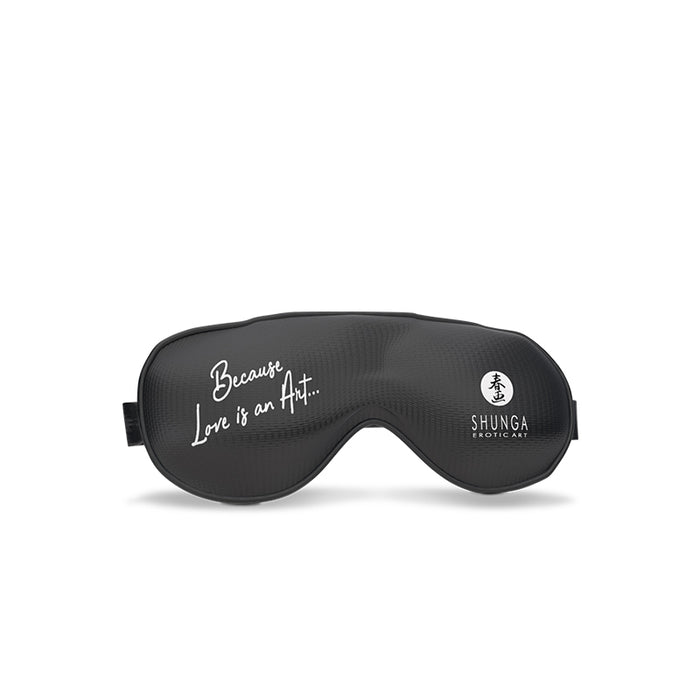 Included in the Shunga Advent Calendar of Desires – 25 Days of Luxury, Pleasure & Passion is a black eye mask with "Because Love is an Art..." and the Shunga Erotic Art logo, featuring an elastic strap for comfort.
