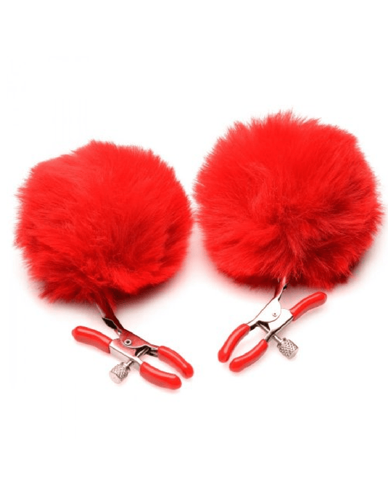 XR Brands Nipple Play Charmed Pom Pom Nipple Clamps - Red