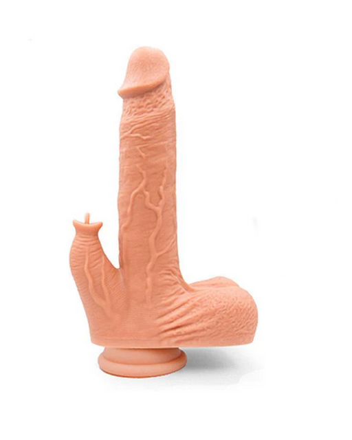 An image of a Colter Thrusting Large 8.5" Realistic App Controlled Dildo with Clit Licker by Honey Play Box, resembling male genitalia, set against a plain white background.