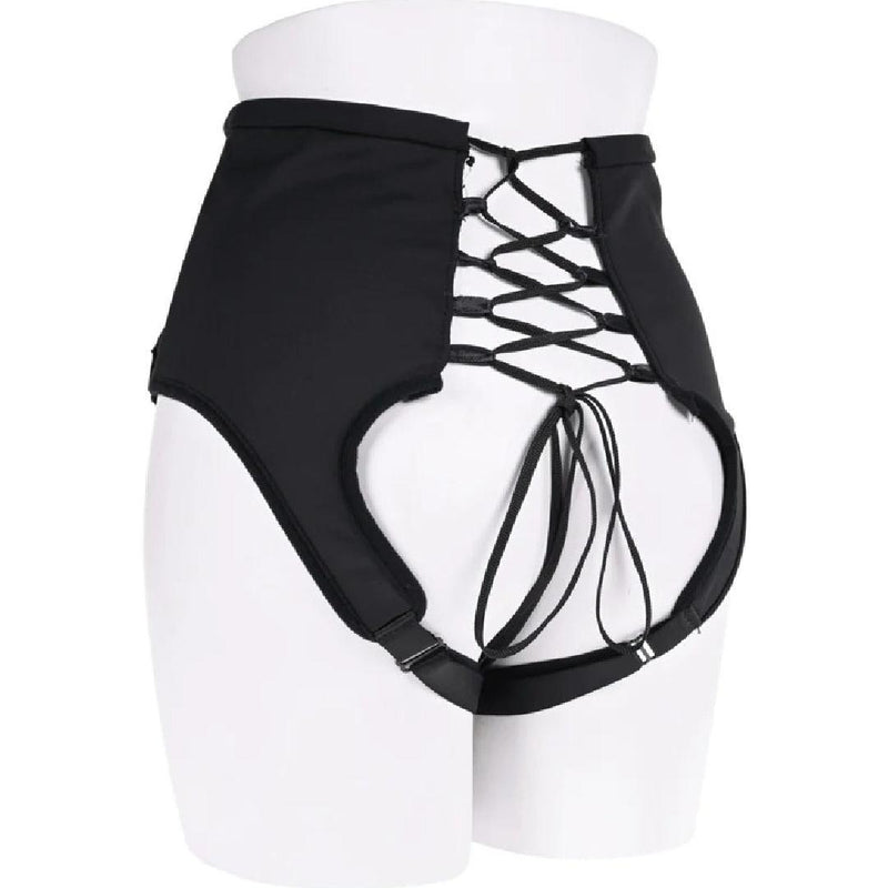 Corset High Waisted Adjustable Black Strap On Harness