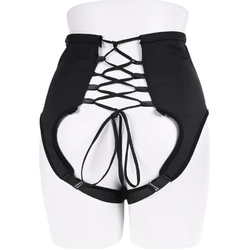 Corset High Waisted Adjustable Black Strap On Harness