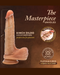 Advertisement for "The Masterpiece Unveiled," the DaVinci Ultra Realistic 8 Inch Silicone Dildo with Sliding Foreskin - Caramel by Blush. This 8-inch marvel, with 5.5 inches insertable, is crafted from platinum-cured realistic silicone for a lifelike feel. Featuring a secure suction cup base, it stands proudly in images beside its name and logos—perfection in every detail.