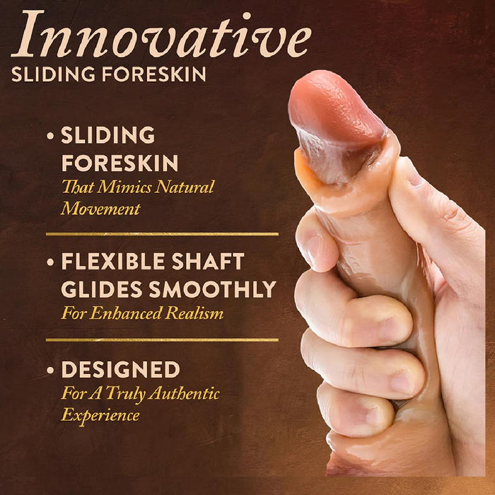 DaVinci Ultra Realistic 8 Inch Silicone Dildo with Sliding Foreskin - Caramel