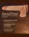 A Blush DaVinci Ultra Realistic 8 Inch Silicone Dildo with Sliding Foreskin - Caramel with a sturdy suction cup base. Text on the image includes: "Stand Firm!", "Strong Suction Cup & Harness Compatible", "Secure Suction Cup for Hands-Free Use," "Compatible with Harnesses for Versatile Play," and "Strong Hold on Smooth Surfaces.