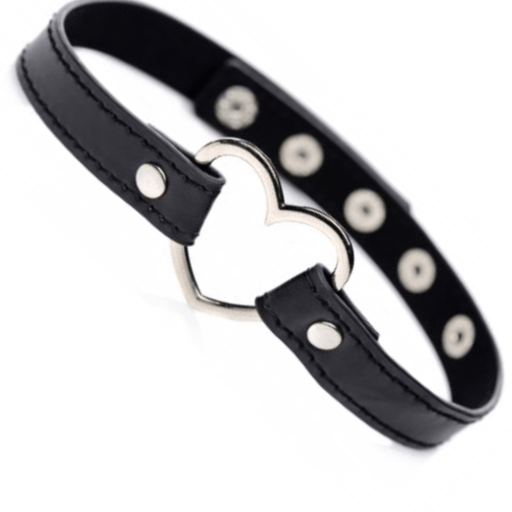 XR Brands Collar Dark Heart Chrome Heart Choker - Black