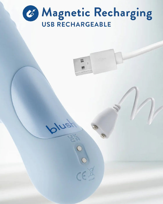 Convenient charging: this Blush Devin Clit Thumping G-Spot Rabbit with Shaft Rotation features magnetic USB recharging for easy and cable-free power management.