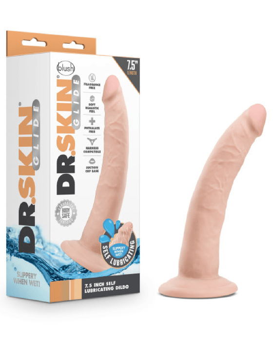 Blush Novelties Dildo Dr Skin Glide 7.5 Inch Self Lubricating Dildo - Vanilla