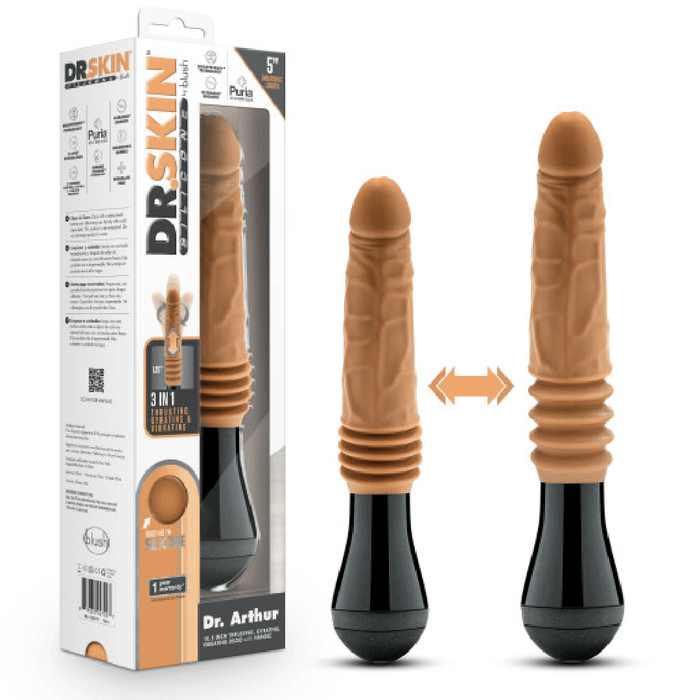 Dr. Arthur Vibrating Thrusting Gyrating Realistic Silicone Dildo - Caramel