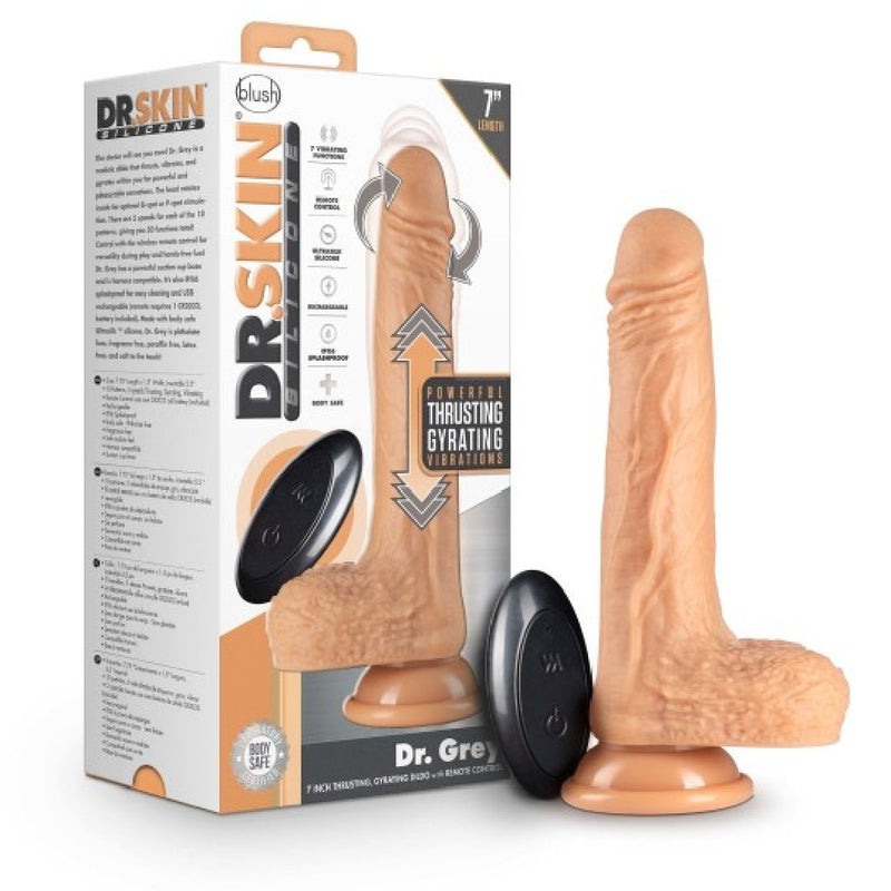 Dr. Grey 7 Inch Thrusting, Rotating Silicone Dildo - Vanilla