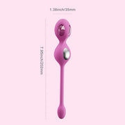 The Elektra App-Controlled E-Stim Kegel Training Set for Pelvic Floor features two pink weighted balls linked by a flexible stem (7.95" long, 1.38" diameter), shown against a light pink background.