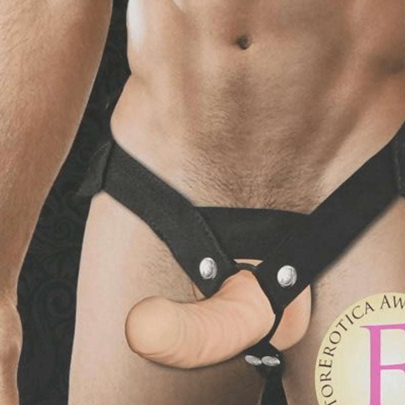 Everlaster Stud 6.5 Inch Hollow Strap On Vanilla Tone Dildo & Harness Set