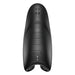 The Evo Penis Masturbator with Head & Shaft Vibrations by Snail Vibe is a black, sleek, and ergonomically designed electronic device featuring two buttons on the top. Its surface boasts curved ridges for an intense pleasure experience, along with some certification symbols near the bottom. The device is clearly intended for handheld use.