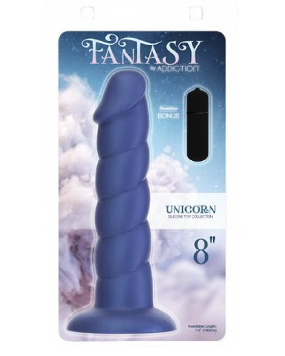 BMS Enterprises Dildo Fantasy Blue Unicorn Horn 8 Inch Silicone Dildo