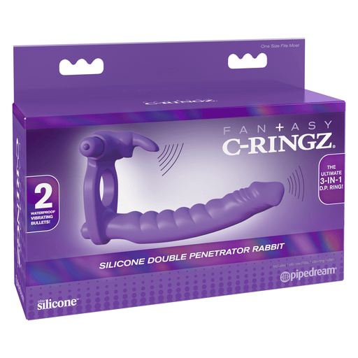 Pipedream Products Cock Ring Fantasy C-Ringz Silicone Double Penetrator Rabbit - Purple