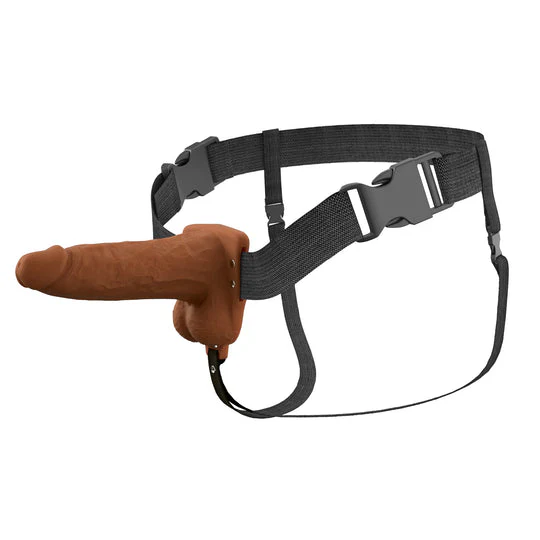 Fantasy X-Tensions Elite Vibrating Hollow 7 Inch Silicone Dildo & Strap-On Harness - Chocolate