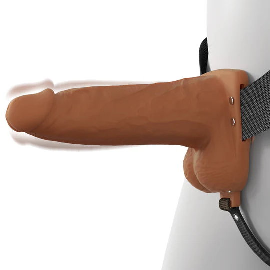 Fantasy X-Tensions Elite Vibrating Hollow 6 Inch Silicone Dildo & Strap-On Harness - Chocolate
