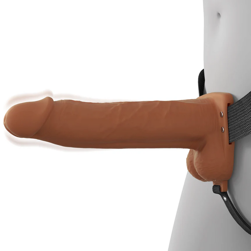 Fantasy X-Tensions Elite Vibrating Hollow 8 Inch Silicone Dildo & Strap-On Harness - Chocolate