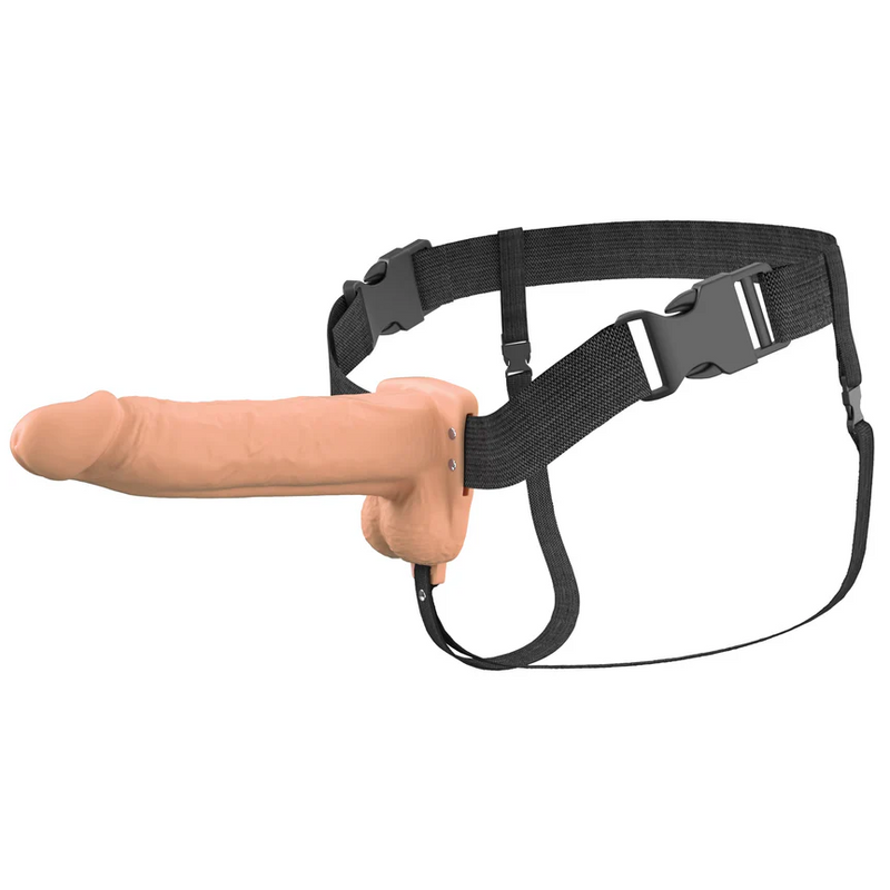 Fantasy X-Tensions Elite Vibrating Hollow 7 Inch Silicone Dildo & Strap-On Harness - Vanilla