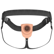 Vanilla Elite Silicone hollow strap-on dildo with black adjustable harness.