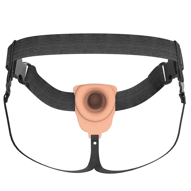 Vanilla Elite Silicone hollow strap-on dildo with black adjustable harness.