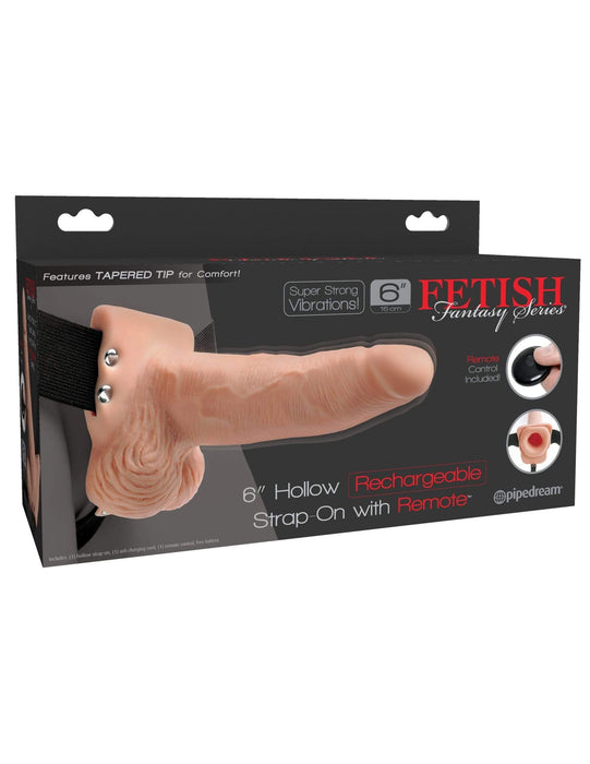 Pipedream Products Strap Ons Fetish Fantasy Series Vibrating 6 Inch Hollow Rechargeable Strap-On with Remote - Vanilla