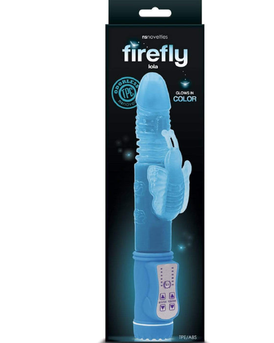 NS Novelties Vibrator Firefly Glow In the Dark Lola Thrusting Rabbit Vibrator - Blue