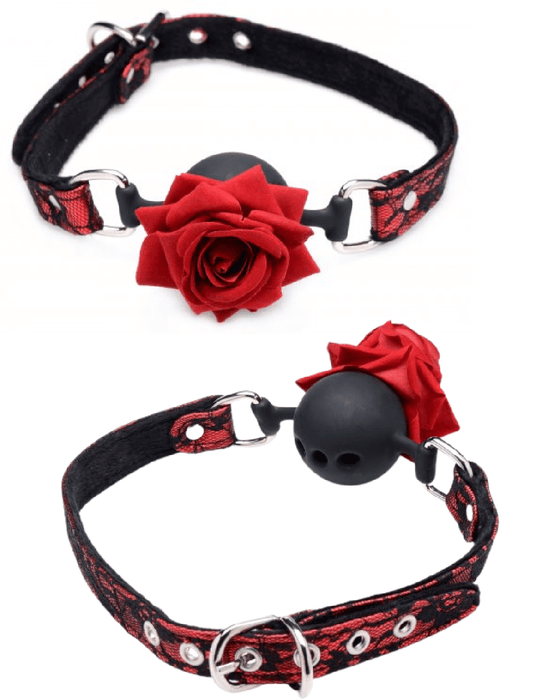 XR Brands Ball Gag Full Bloom Silicone Ball Gag with Rose