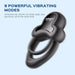 The Anello App-Controlled Vibrating Double Cock Ring with Clitoral Stimulator is shown on a light blue background. Text says: "9 powerful vibration modes. Stimulates clitoris, shaft, balls, and perineum all at once.