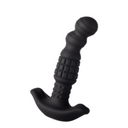 The Pineapple Man Rolling Bead Prostate Vibrator with App Control is a black silicone massager featuring a textured, ridged shaft and curved base for ergonomic comfort, offering targeted vibration and heightened pleasure.