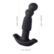 The Pineapple Man Rolling Bead Prostate Vibrator with App Control is a black silicone anal toy featuring a textured grip, curved ergonomic handle, and measurement lines (7.48" length, 1.8" width) for precise and comfortable prostate stimulation.