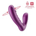 The Rora 2 App-Controlled Rotating G-Spot Vibrator & Clit Stimulator by Honey Play Box is a purple, curved, dual-ended toy with a textured shaft. Arrows show rotation and icons highlight that it’s app-enabled for more interactive functions.