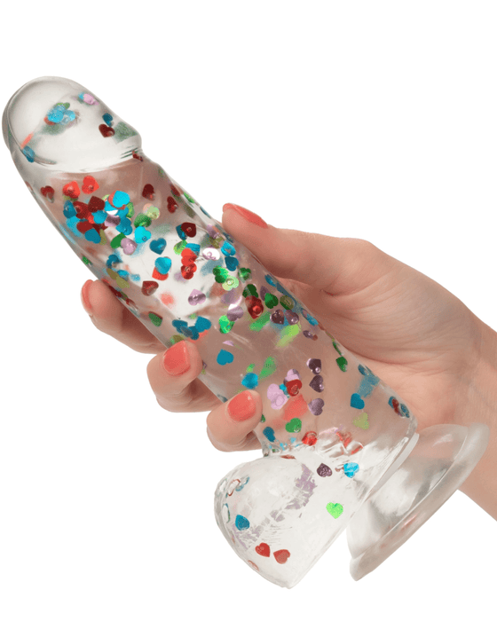 CalExotics Dildo Naughty Bits I Love Dick Heart Shaped Confetti 8 Inch Dildo