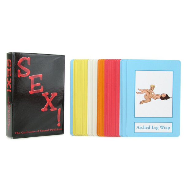 A box of "A Year of SEX! Card Game" stands beside colorful, fanned-out cards, one featuring the "Arched Leg Wrap" position—making it a fun and romantic couples game for adventurous partners.