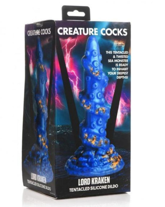 XR Brands Dildo Lord Kraken Blue and Gold 8.5 Inch Silicone Dildo