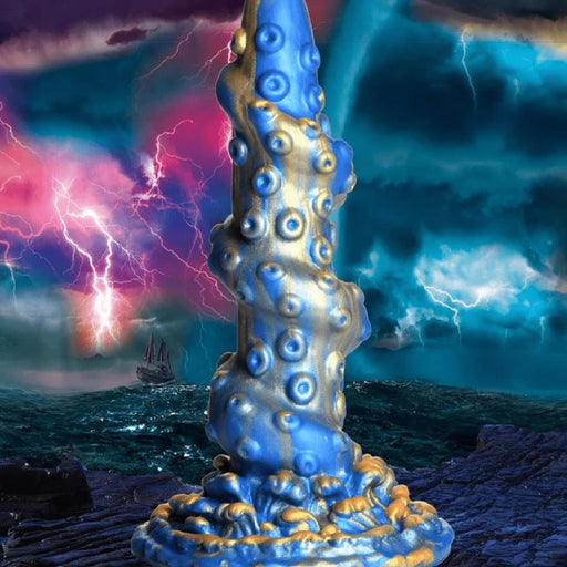 Lord Kraken Blue and Gold 8.5 Inch Silicone Dildo