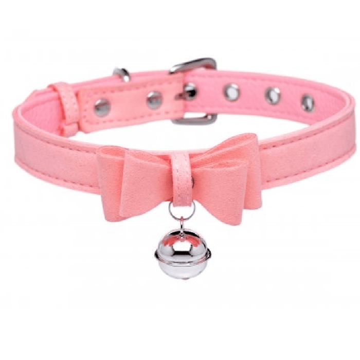 XR Brands Collar Master Series Golden Kitty Cat Bell Collar - Pink/Silver