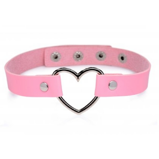 XR Brands Collar Master Series Heart Choker Necklace - Pink