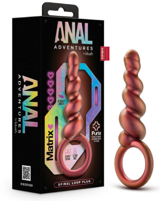 Blush Anal Toy Matrix Soft Silicone Spiral Anal Beads with Finger Loop