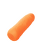A close-up image of an orange cylindrical object made from body safe silicone, with a realistic texture, potentially resembling a carrot or a similar root vegetable. The CalExotics Vibrating Stud Mini Cock Shaped Bullet Vibrator - Orange has a rounded tip and subtle surface details, and is isolated on a white background.