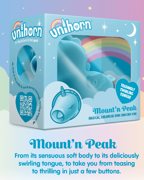 Creative Conceptions Vibrator Mount n Peak Unicorn Shaped Flickering Tongue Clitoral Vibrator - Blue