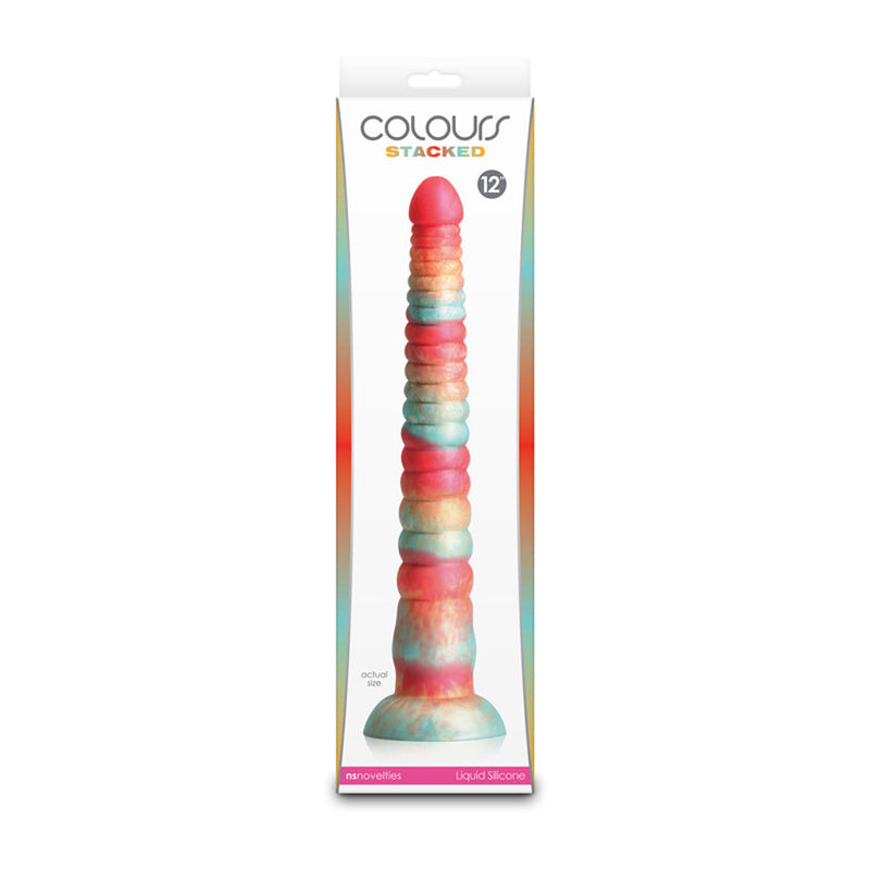 Colours Stacked 12 Inch Silicone Dildo - Red & Gold