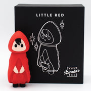 A cute toy figure in a red hooded cloak stands before a black box with a white line drawing, "LITTLE RED," and "Natalie's Box," hinting at the discreet, USB rechargeable Little Red Discreet Powerful Bullet Vibrator inside.