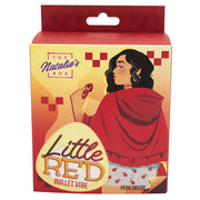 A colorful box shows an illustrated woman in a red hooded cloak holding a small item. The text says "Little Red Discreet Powerful Bullet Vibrator" and "Toy Natalie's Box." This discreet vibrator is USB rechargeable for convenience.