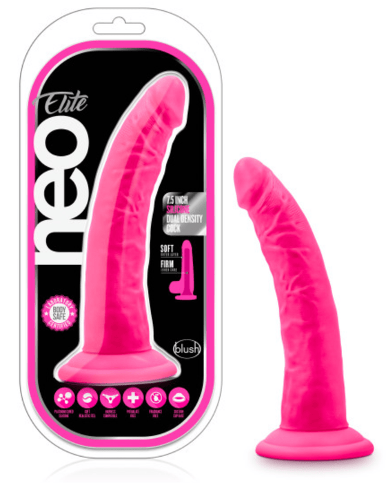 Blush Novelties Dildo Neo Elite 7.5 Inch Dual Density Silicone Dildo - Neon Pink