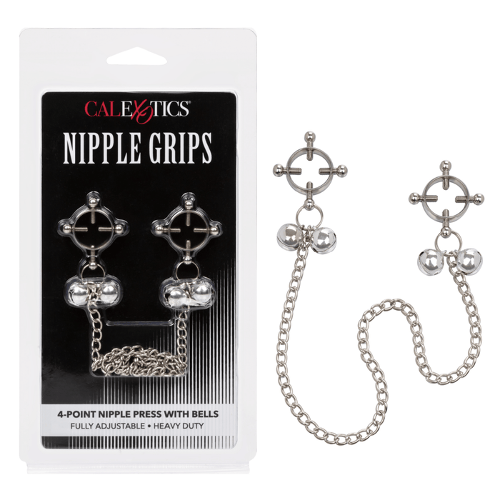 CalExotics Nipple Toy Nipple Grips 4-Point Nipple Press with Bells - set of 2